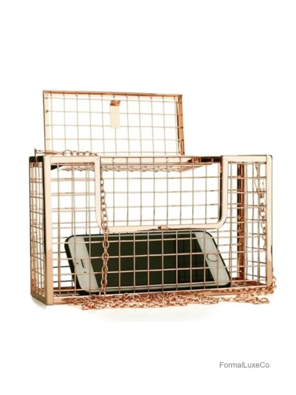 Women Chain Crossbody Bag Metal Hollow Cage Evening Clutch Gold